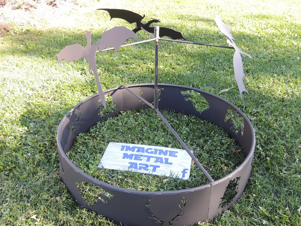 custom metal flying dragons firepit by ImagineMetalArt