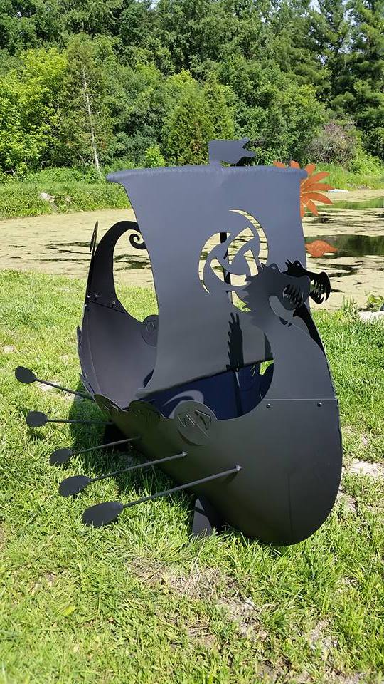 custom steel viking pirateship firepit by ImagineMetalArt