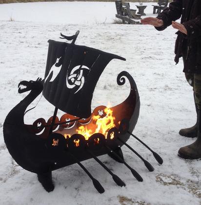 custom steel viking pirateship firepit by ImagineMetalArt